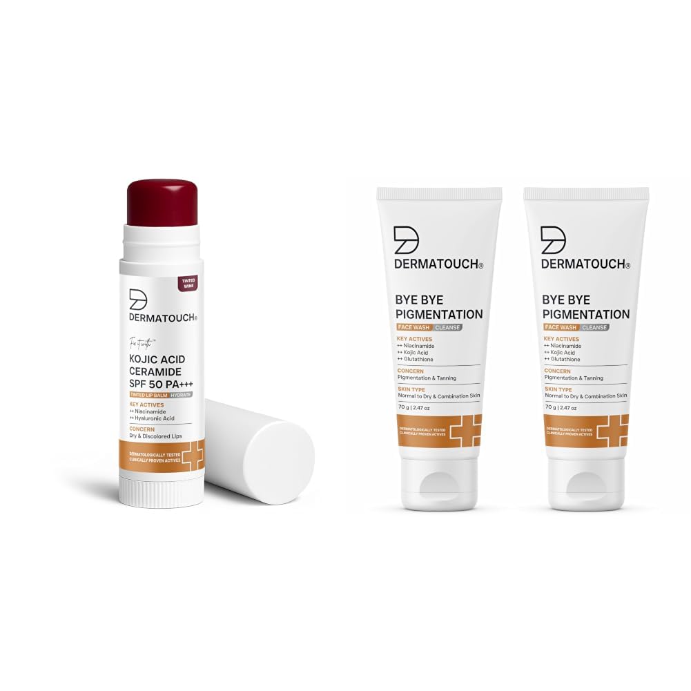 DERMATOUCH Kojic Acid Ceramide SPF 50 PA+++ Tinted Wine Lip Balm - 5g & Bye Bye Pigmentation Face Wash-picture-24