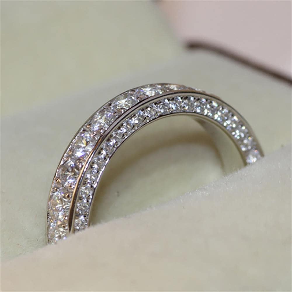 925 Sterling Silver Shiny Full Diamond Gemstone Ring Cubic Zirconia Rings Cocktail CZ Diamond Ring Eternity Engagement Wedding Band Ring for Women (US Code 9) - Image 4