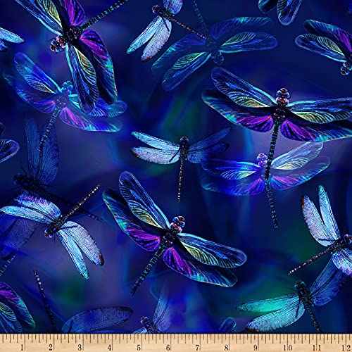 Hoffman Fabrics Hoffman Digital Garden Bliss Dragonflies Fabric, Sapphire