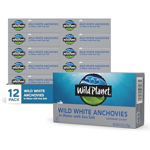 Wild Planet Wild Anchovies in Water with Sea Salt, 3rd Party Mercury Tested, 4.4 Ounce (Pack of 12) Cover