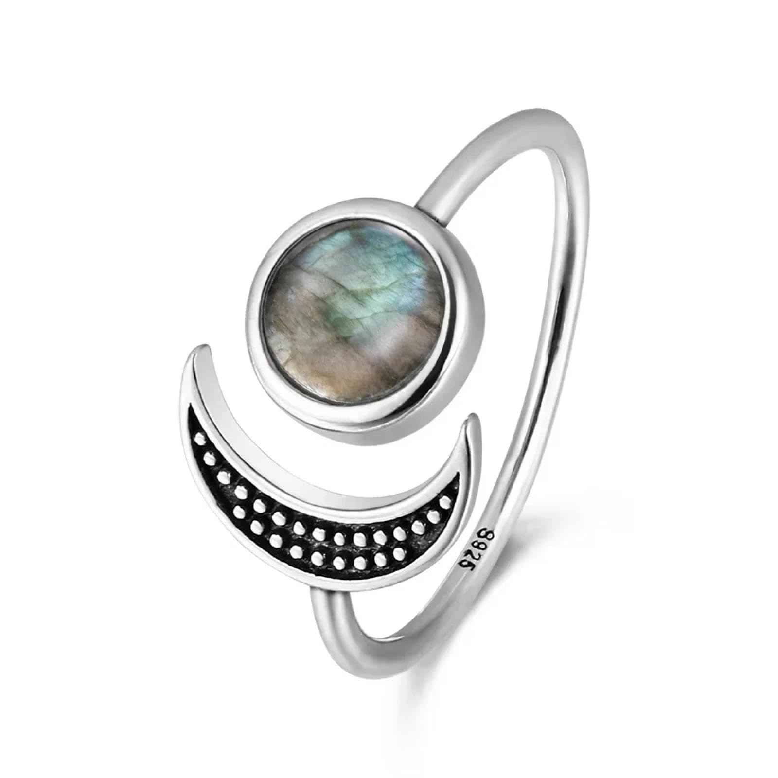 Anello Anelli Gioielli Donna Uomo Anelli Regolabili in Pietra di Luna Naturale per Donna, Colore Argento, A Forma di Luna, Gioielli Raffinati per Feste E Anniversari