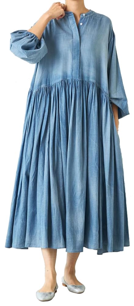 新品タグ付き　ビアズリー♡シフォンデニムギャザーワンピース セール】《FRIPIER》シフォンデニムギャザーワンピ（ワンピース