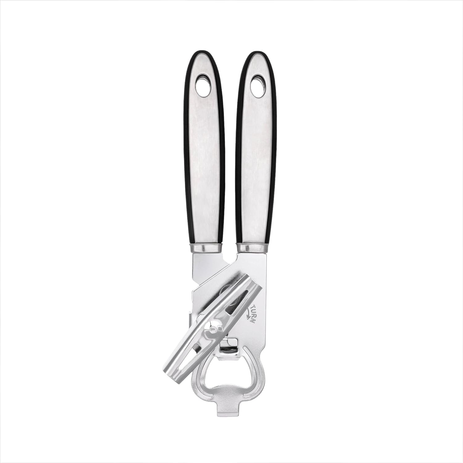 Creative Kitchen Manual Can Opener – Stainless Steel Tin Opener with Soft Touch Handle, Smooth Cutting Wheel, Heavy Duty Durable Design, Dishwasher Safe Bottle Opener Tool – Black