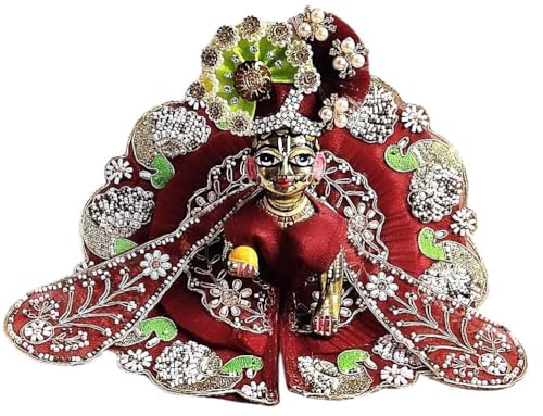 Image of Partish Laddu Gopal Heavy Poshak Size 6 l Ladoo Gopal Dress l Bal Gopal l Kanha Ji Thakur Ji Net Dress (Maroon)