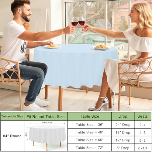 Image of misaya 12 Packs Disposable Plastic Table Cloth, 84 inch Round Waterproof Tablecloth, Leakproof & Sturdy Decorative Table Covers for Picnic, Party, Outdoor and Back to School, Baby Blue