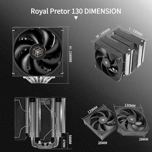 Image of Thermalright Royal Pretor 130 CPU Air Cooler, Computer Double Towers Radiator, 6 Heat Pipes CPU Cooler, Dual PWM Fans,High Performance PC Cooling,for AM4 /AM5;Intel 1851 /1700 /115x /1200 /2011