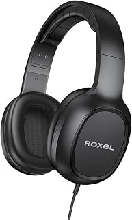 Roxel RX90 lightweight Wired Headphones with Microphone - Comfortable Head Cushion Ergonomic On Ear Headphone Compatible with Android and IOS Devices, Answer Incoming Calls (Black)