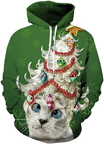 Roevite Unisex 3D Printed Christmas Hoodie Long Sleeve Loose Top Ugly Christmas Pullover Sweatshirt(DM172,SM)