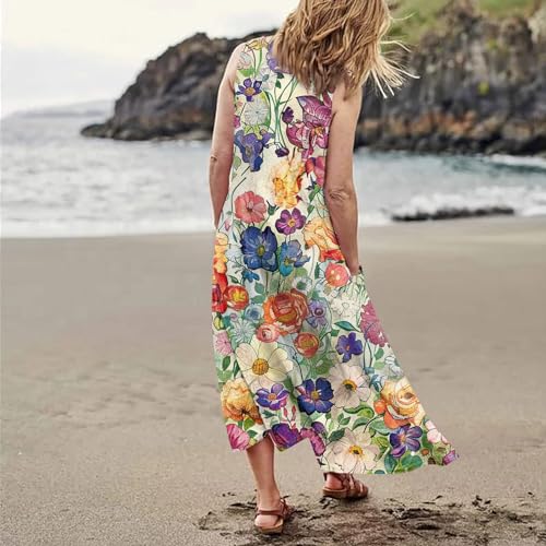 Plus Size Cotton Linen Summer Dresses for Curvy Women 2025 Sleeveless Maxi Vacation Beach Sundresses with Pockets