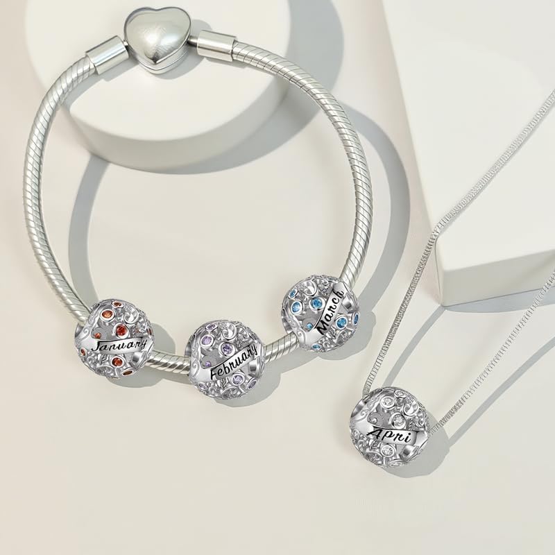 925 Sterling Silver Birthstone Charms for Pandora Bracelets and Necklaces, Bead Charm with Cubic Zircona Valentines Gifts for Wife/Girlfriend Women - Image 3