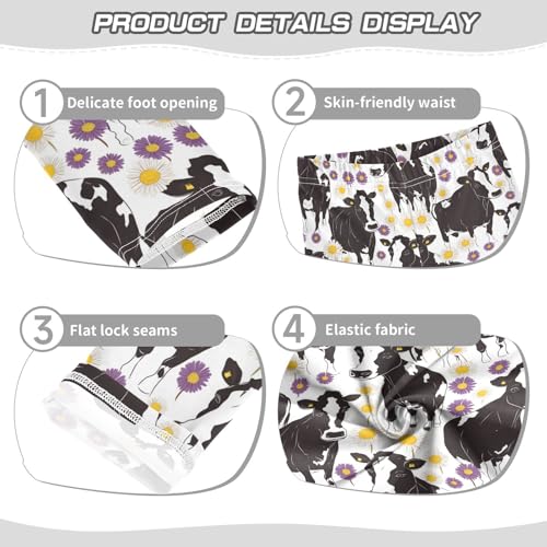 Black White Cow Girls' Leggings Toddler Doodles Purple Daisies Kids Yoga Pants Dance Active Tights 4T3