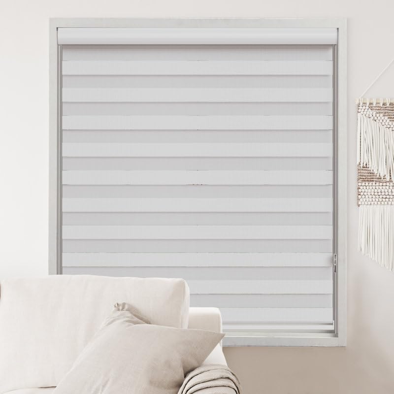 ShadesU Custom Size Zebra Blind Zebra Shades for Windows Privacy Light Filtering Shades Cordless (Maxium Height 72inch) (White Color)(Width 24 inch)