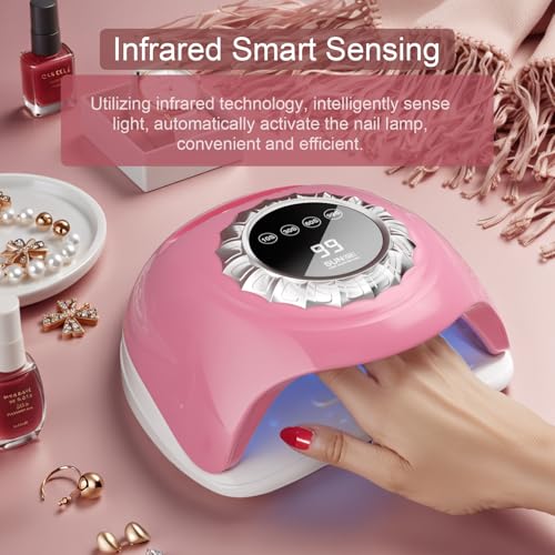 LVAINIT Pink UV LED Nail Lamp – Elegant Touch Screen Nail Dryer with 4 Timer Settings, Detachable Base & Dual Light Beads for Quick Gel Polish Curing – Salon-Quality Manicure at Home - Thumbnail 4