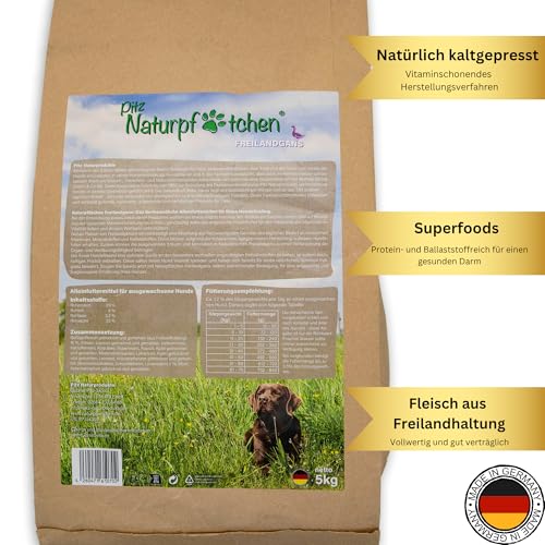 Naturpfötchen Freilandgans - 100% kaltgepresst- hergestellt von der Markus Mühle - umweltbewusst - Premium Hundetrockenfutter (5kg)