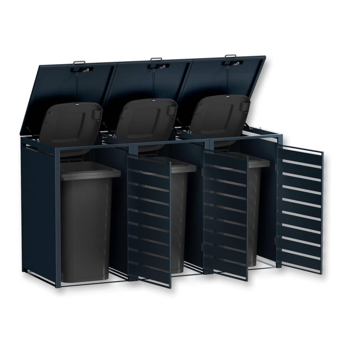 Metzler box pattumiere design antracite & effetto legno 3x240L, acciaio verniciato a polvere, robusto e chiudibile
