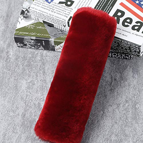 Image of 2 Pack Red Sheepskin Car Seat Belt Cover Pads | Soft Wool Seatbelt Cushions