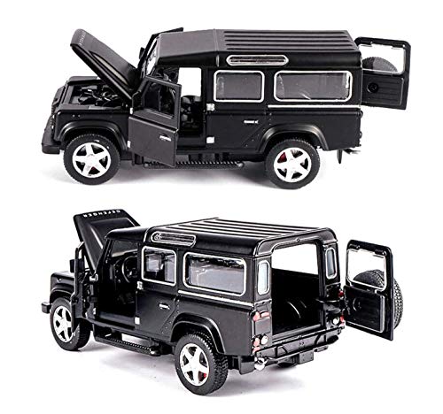 Image of 1:32 Scale Land Rover Defender Toy Car | Metal Pullback Diecast Car for Kids with Openable Doors, Sound, Light Effects Toy for Car Enthusiasts (Color As Per Available), Black