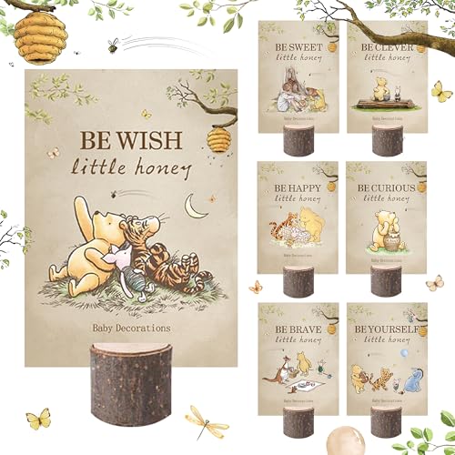 FOLNESH 8Pcs Winnie Baby Shower Centerpieces Wooden Stands for Kidss Pink Classic Party Table Decorations Double Side Winnie Themed Party Supplies Vintage Winnie party Favors