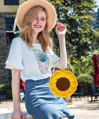 Pearl Sunflower Purse Crossbody Crochet Bag Small Shoulder Handbags Gifts For Women Knitting Lovers2