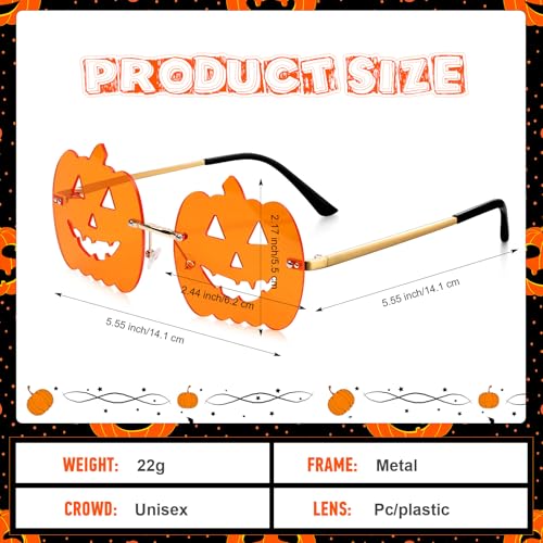 Kanayu 6 Pairs Pumpkin Snowflake Shape Sunglasses Rimless Sunglasses Cute Novelty Glasses for Halloween Winter Hollow Party3