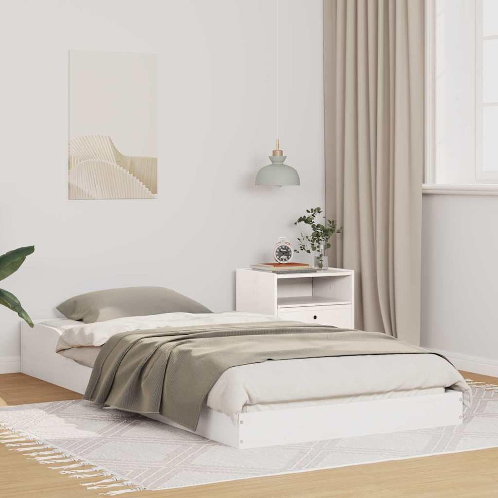 White Solid Pine Wood Bed Frame 80 x 200 cm, Single Bed Frame for Bedroom, modern Design, Sturdy Platform Bed for Mattress, compact Size, Easy Care