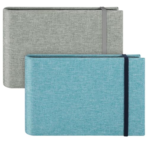 2 Pack Small Photo Albums, 6x4 Slip In Photo Albums 200 Photos Mini Flip Photo Book Album Portable Linen Cover Memory Book with Linen Cover for Baby Wedding Holiday Family Birthday Travel(Silver,Blue)