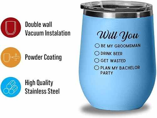 Miniatura 2 de Flairy Land Bridesmaid Proposal Blue Edition Wine Tumbler 12oz - Be My Groomsman E - Bridesmaid Grooms Proposal Gift Maid of Honor Girl Boy