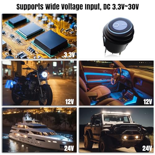 Image of Qidoe 2Pcs 12V Rocker Switch: 16 AWG Detachable Wires DC Switch 3.3-30V Round Blue Lighted On Off SPST for 12 /24V Marine Car Motorcycle