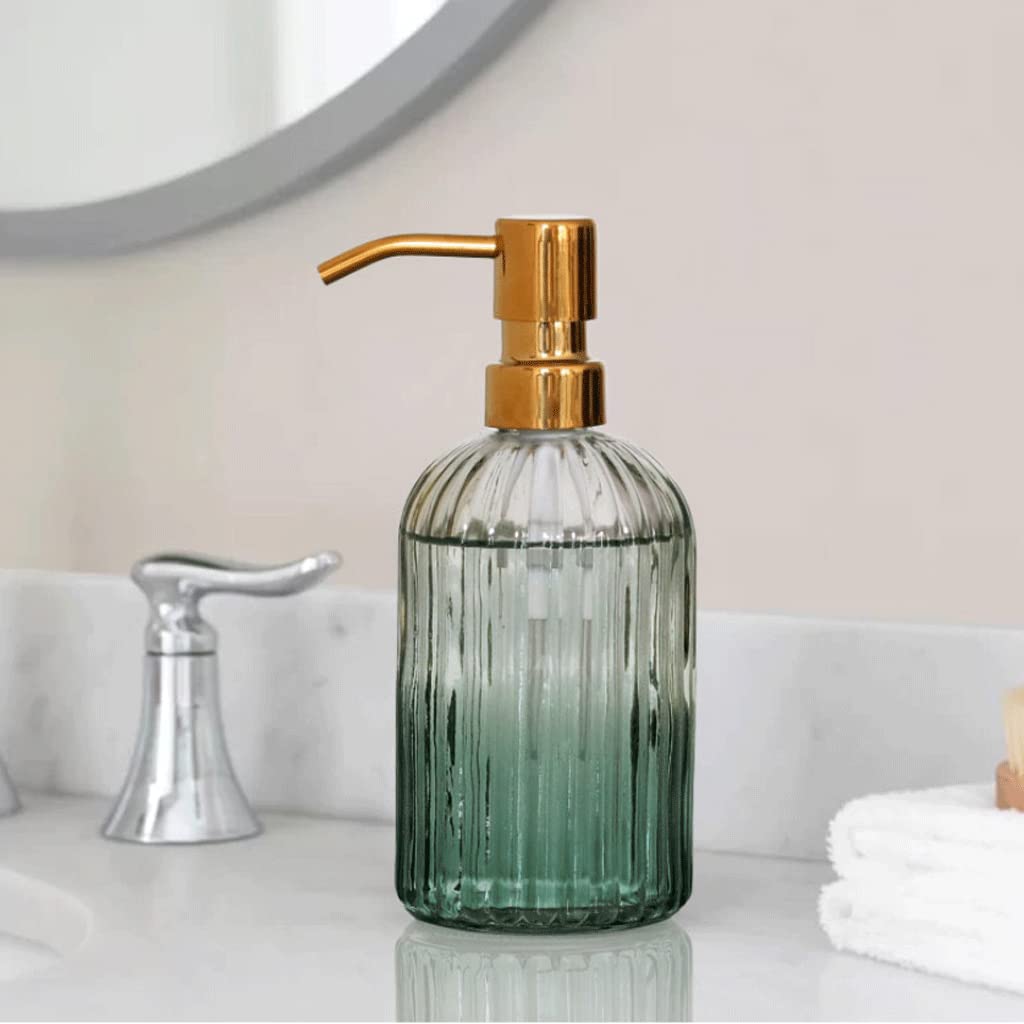 Dispenser di Sapone in Vetro a Strisce con Pompa in Acciaio Inossidabile, Dispenser di Sapone per lozione Ricaricabile per Bagno, Cucina, bancone, flacone con Pompa