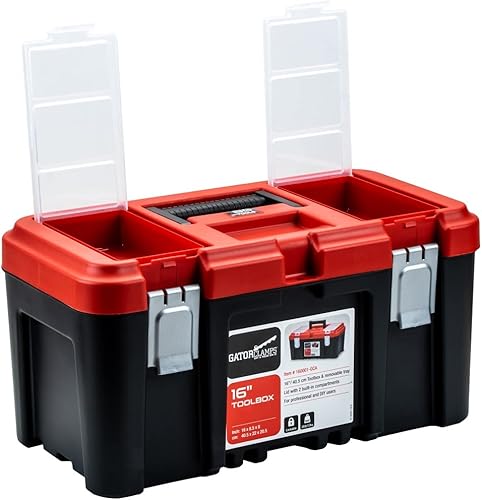 Miniatura 2 de Práctica caja de herramientas con cerradura de 16 pulgadas con dos organizadores de 5.5 pulgadas, múltiples compartimentos, divisores extraíbles,