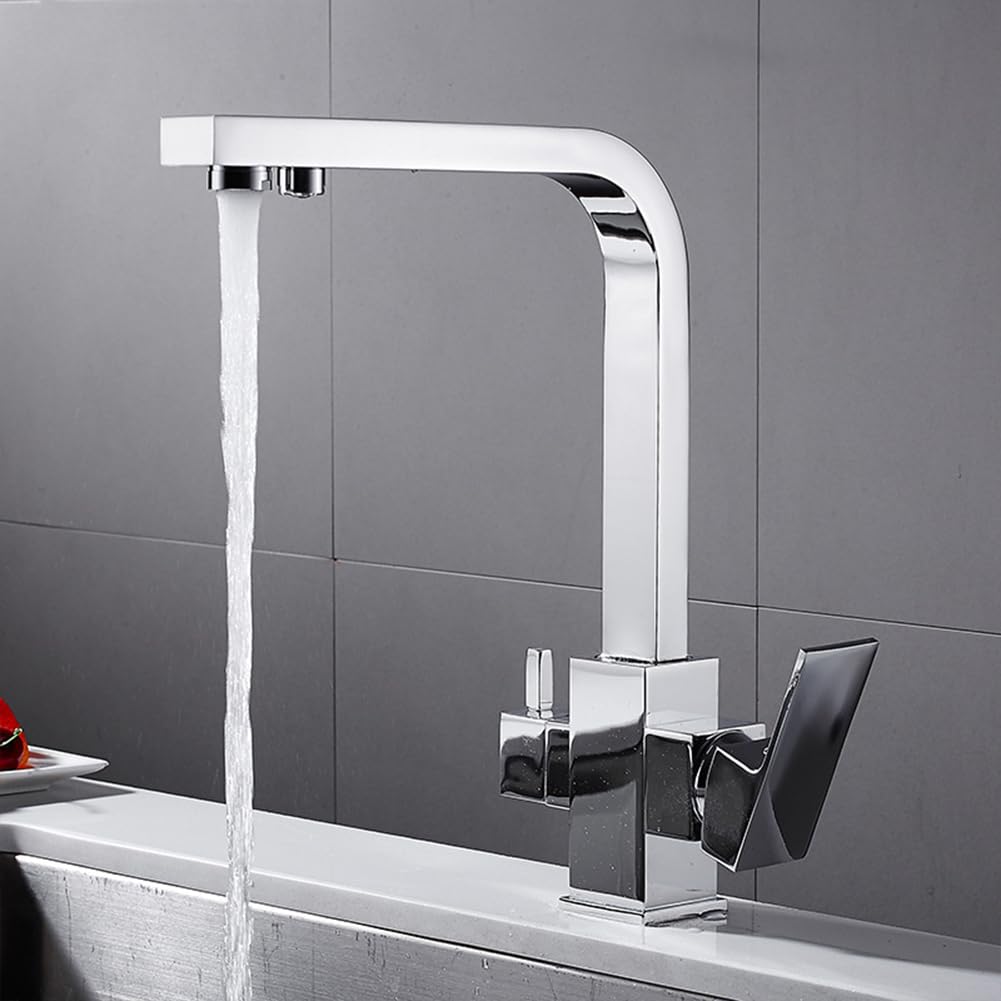 Grifo Cocina 3 Vías Osmosis, Grifo Cocina Fregadero Para Agua Potable, Con 2 Salidas, Latón Monomando Giratorio A 360° Mezclador De Fregadero, Agua Fría Y Caliente Disponibles, Cromado