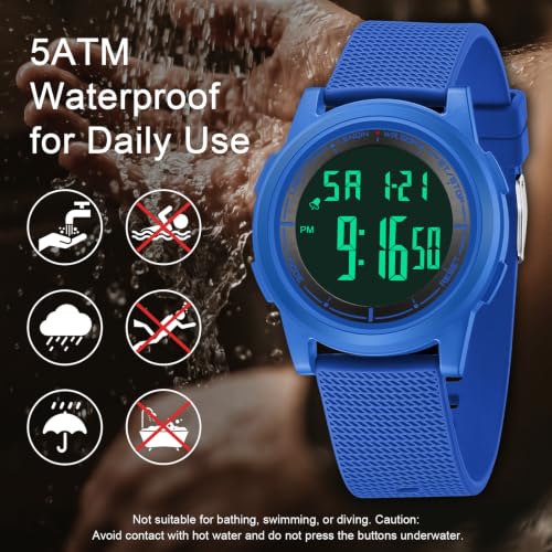 Image of HANPOSH Mens Digital Watch Ultra Thin Minimalist Sports Waterproof Outdoor LED Screen Large Face Wrist Watches for Men with Back Light Alarm Date Stopwatch