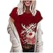 wuitopue Pull de Noël pour femme avec imprimé fantaisie de Noël 2022 - Col rond - Manches courtes - Imprimé écossais - Cadeau d'hiver rétro, 4194 - Bordeaux, XL