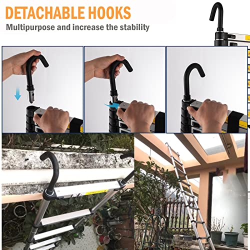 Topdeep Aluminum Telescoping Ladder, 12.5Ft Foldable Extension Ladder With 2 Detachable Hooks, Retractable Collapsible Ladders For Household And Rv Outdoor Work 330 Lbs Capacity #TOP5