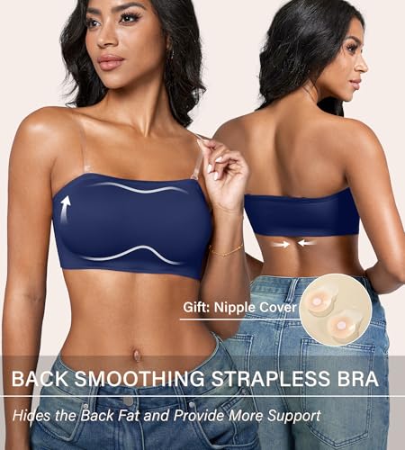 Image of DEANGELMON Strapless Bras for Women Non-Slip Silicone Bandeau Seamless Tube Top Bralette Comfy Non Padded Stretchy Stylish