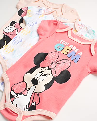 Disney Baby Girls? Minnie Mouse Bodysuit ? 3 Pack Romper: Easy Diaper Change, Size 6-9M, Minnie Gem #TOP2