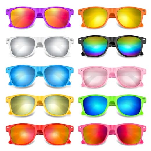 Morcheiong Lot de 10 paires de lunettes de soleil fluo unisexes de style rétro pour anniversaire, plage, piscine, fête, 10 couleurs