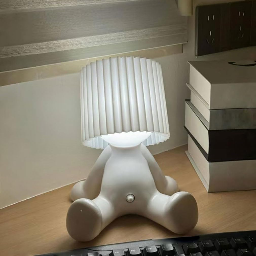 Shy Boy Table Lamp - Creative Little Man Night Light for Bedroom, Eye Protection, Decor (B-White)