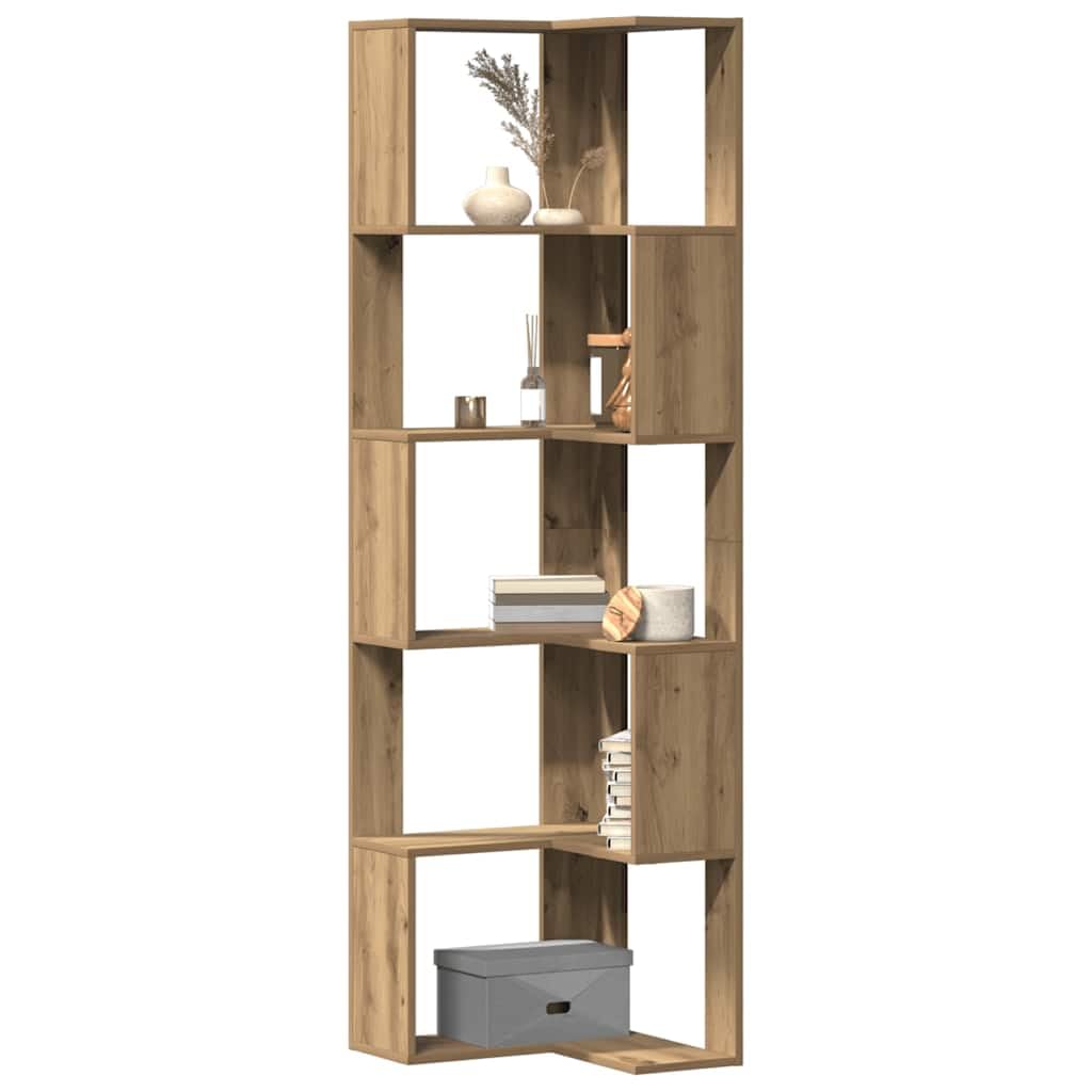 Libreria Angolare a 5 Ripiani 50x50x179 cm Rovere Artigianale | Scaffale salvaspazio a colonna per sfruttare gli angoli in soggiorno, camera da letto o ufficio con design elegante.