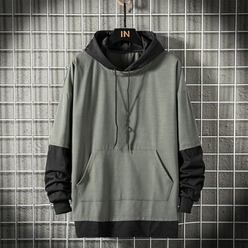 Men's Oversize Hoodies Trendy Casual Patchwork Long Sleeve Sweatshirts 2025 Fall Lightweight Pullover Tops with Pocket2