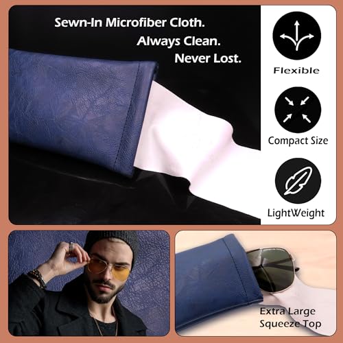 Image of Soft Sunglasses case | Large Glasses Case Holder - Eyeglass Pouch Squeeze Top | Glasses pouch Lightweight Extra Layers