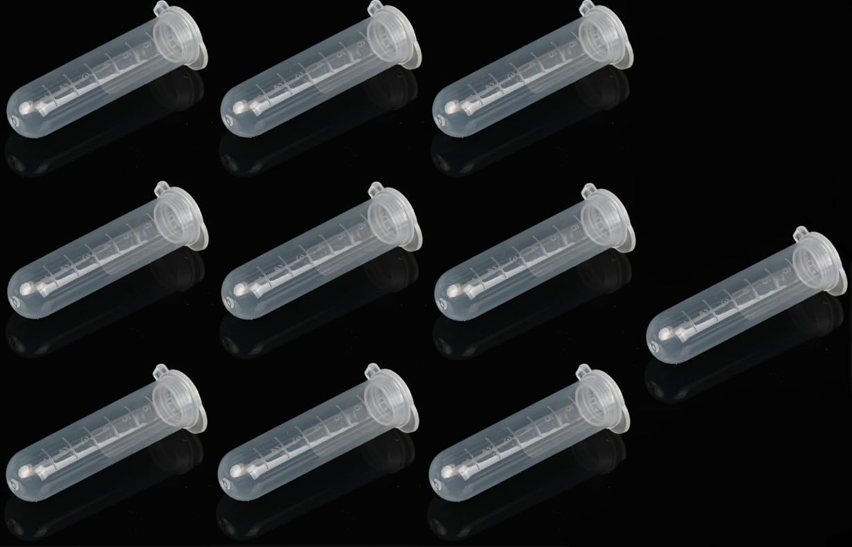 10Pcs 10 ml Plastic Test Tubes, Transparent Clear Plastic Storage Tube Mini Single Sample Sealing Storage Bottle Container, Cylinder Centrifuge Tube Laboratory Test W/Lid High-Speed Centrifuge Tubes