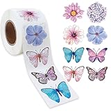 500PCS Butterfly Flower Stickers for Kids Adults, Cute 8 Styles 1 Inch Small Spring Butterfly Floral Sticker Roll for Kids Teachers Classroom Rewards Scrapbooking Crafts Envelops Party Favors