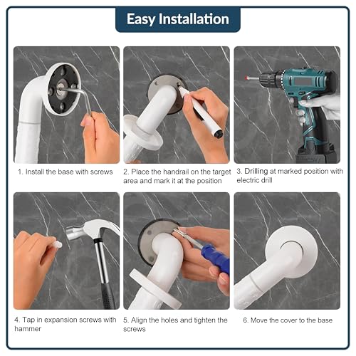 Image of Plantex Stainless Steel Grab Bar /Wall Mounted Safety L Shaped Grab Bar for Bathroom /Grab bar for Toilet Senior Citizens - Pack of 1 (White)