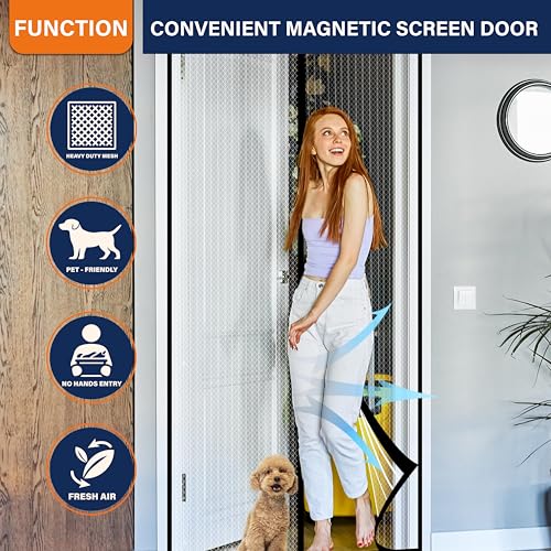 Image of Magnetic Screen Door, Door Screen Magnetic Closure-Keeps Bugs Out Let Breeze in, Heavy Duty Mesh - Pet and Kid Friendly, Works with Front Doors, Sliding Doors Fit Door Size 36 x 80 in