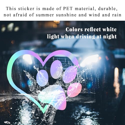 Image of DXNQ Pet Dog Paw Puppy Love Heart Vinyl Decal, 4.6 inch x 3.7 inch Heart with Dog Paw Print Reflective Bumper Stickers, Cute Waterproof Puppy Footprint Heart Decal for Window Laptop Wall (Colorful)
