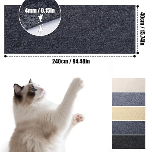 TXXATX Kratzmatte Selbstklebend 240x40 cm Katzen Kratzbrett Dunkelgrau Kratzmatte Katze Kratzwand Kratzteppich für DIY Kratzbretter Katze Katzenturm Möbel Sofa Wand