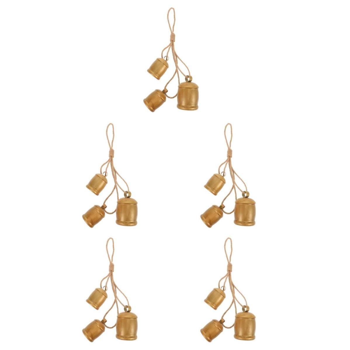 TOYANDONA 5 Piezas Campana Colgante de Metal Dorado con Cuerda de Yute