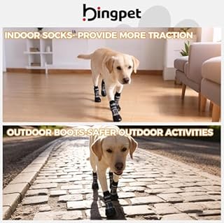 BINGPET Waterproof Dog Socks Boots to Prevent Licking Paws,Anti Slip Dog Booties & Paw Protectors with Dual Straps for Hot/Cold Pavement,Indoor Outdoor Grip Dog Shoes for Small Medium Large Senior Dog