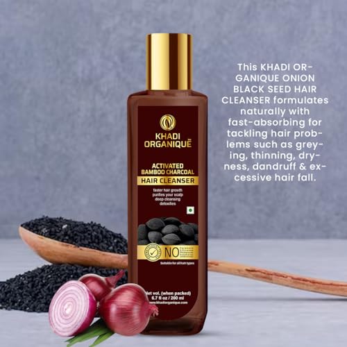 Image of Organique Onion Black Seed Hair Shampoo For Silky, Stronger Hair & Repairs Damaged Hair (No Sls & Paraben Free) No Harmful Chemicals - 200 ml`